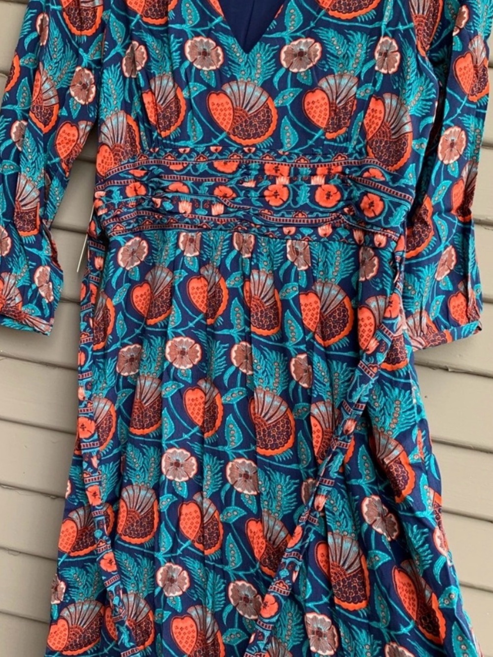 Anthropologie Maeve Philomena Maxi Dress 2 Blue Floral Boho V-Neck Tie Waist - Picture 4 of 10